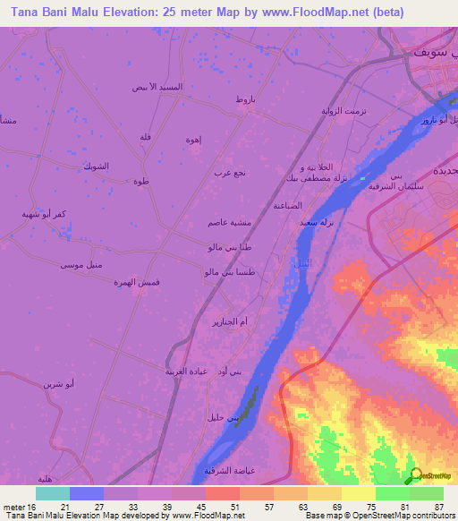 Tana Bani Malu,Egypt Elevation Map