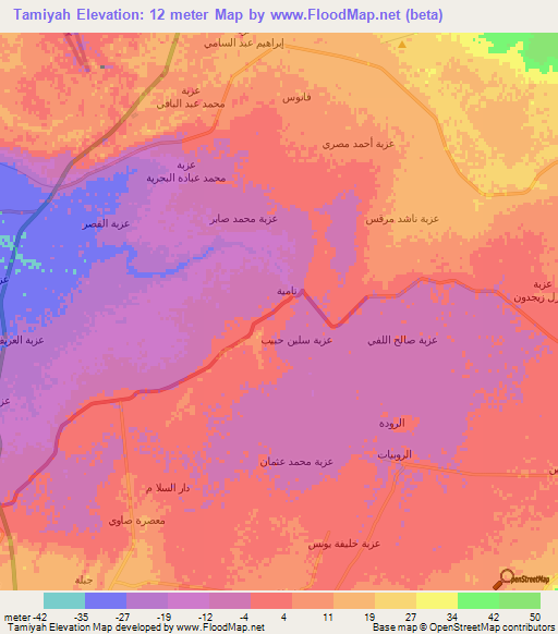 Tamiyah,Egypt Elevation Map