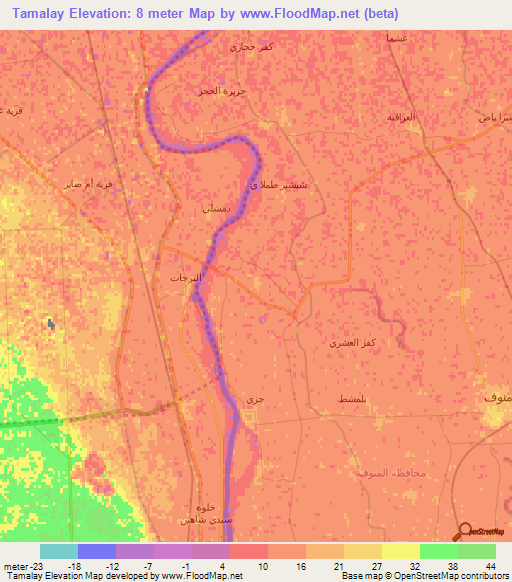 Tamalay,Egypt Elevation Map