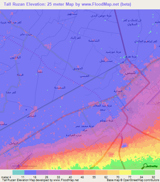 Tall Ruzan,Egypt Elevation Map