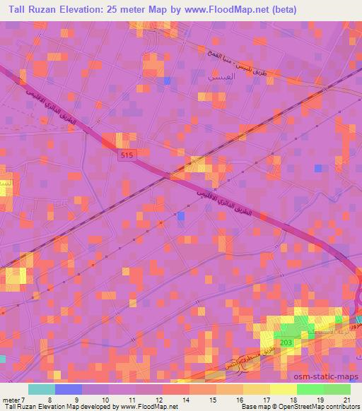 Tall Ruzan,Egypt Elevation Map