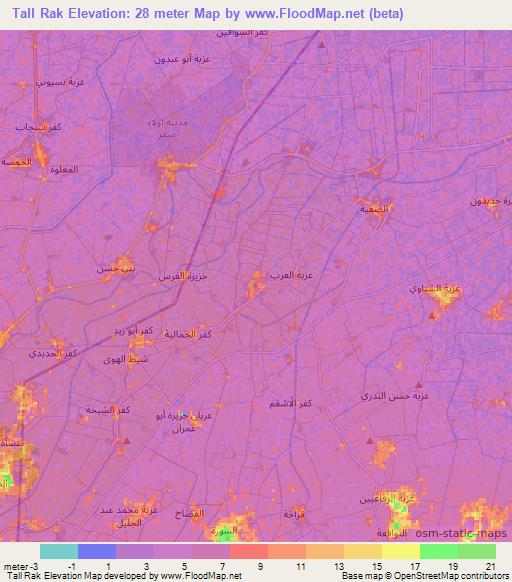 Tall Rak,Egypt Elevation Map