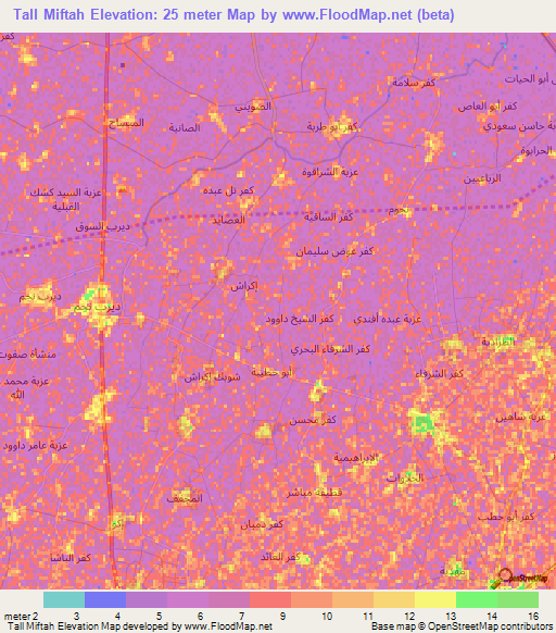 Tall Miftah,Egypt Elevation Map