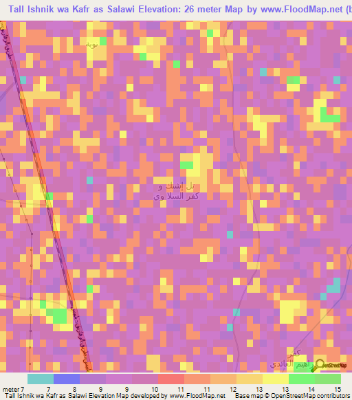 Tall Ishnik wa Kafr as Salawi,Egypt Elevation Map