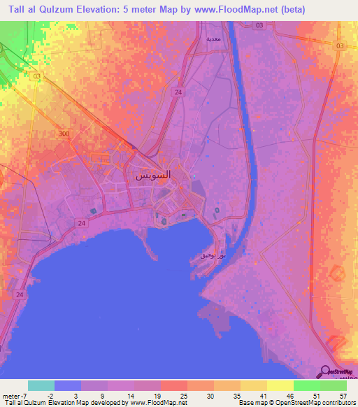 Tall al Qulzum,Egypt Elevation Map