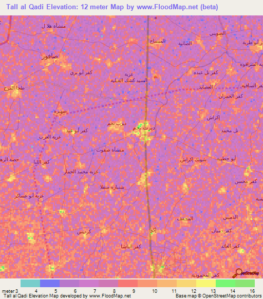 Tall al Qadi,Egypt Elevation Map