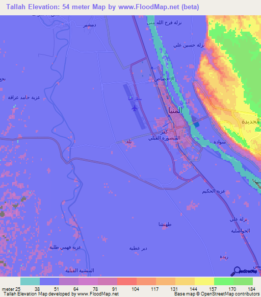 Tallah,Egypt Elevation Map