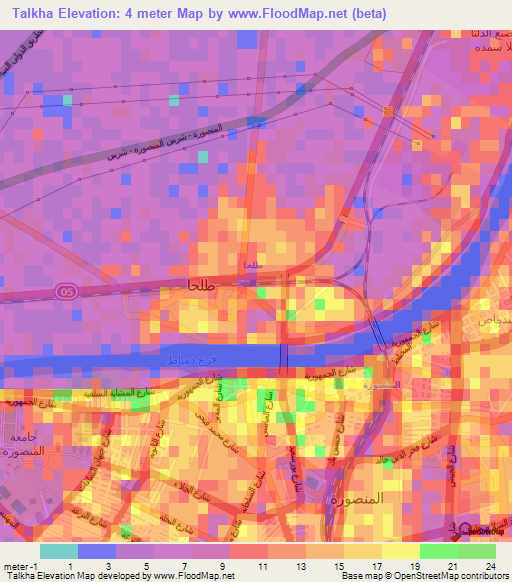 Talkha,Egypt Elevation Map