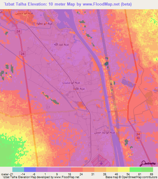 `Izbat Talha,Egypt Elevation Map