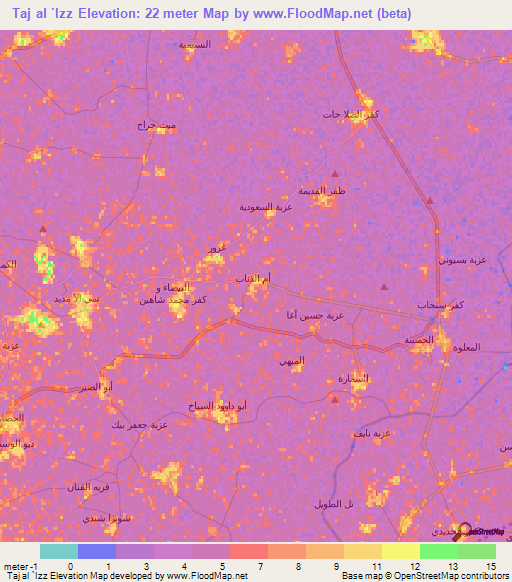 Taj al `Izz,Egypt Elevation Map