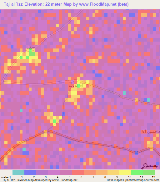 Taj al `Izz,Egypt Elevation Map