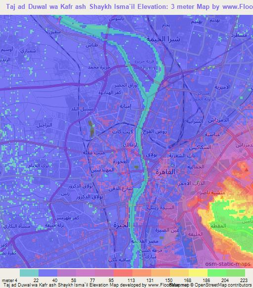 Taj ad Duwal wa Kafr ash Shaykh Isma`il,Egypt Elevation Map