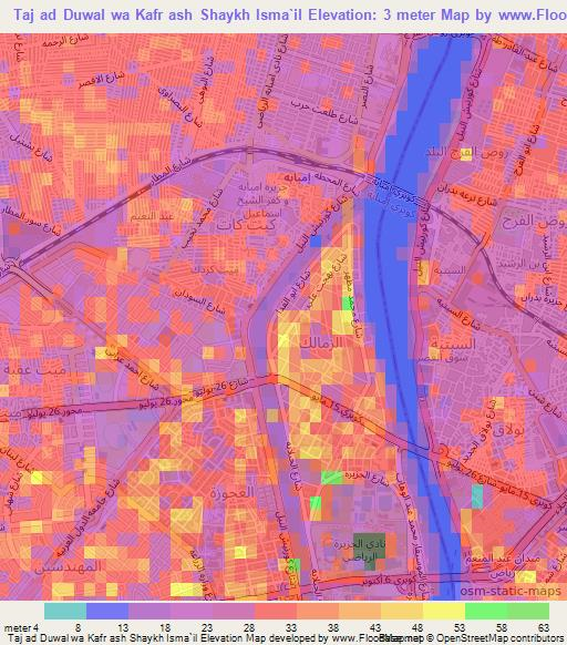 Taj ad Duwal wa Kafr ash Shaykh Isma`il,Egypt Elevation Map