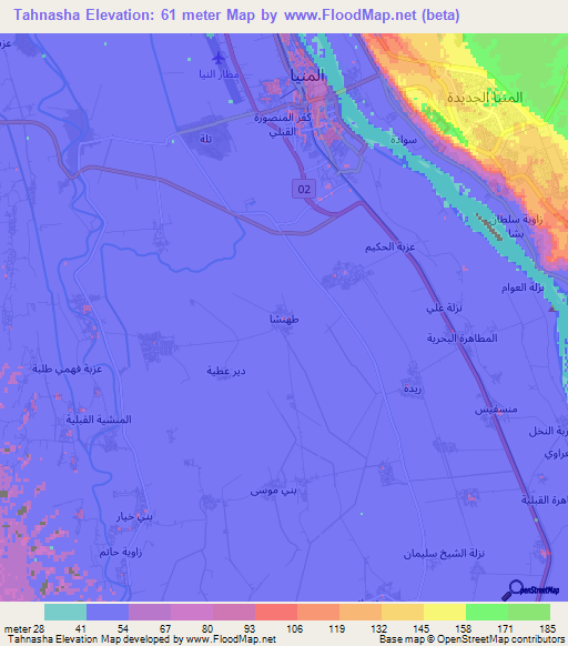 Tahnasha,Egypt Elevation Map