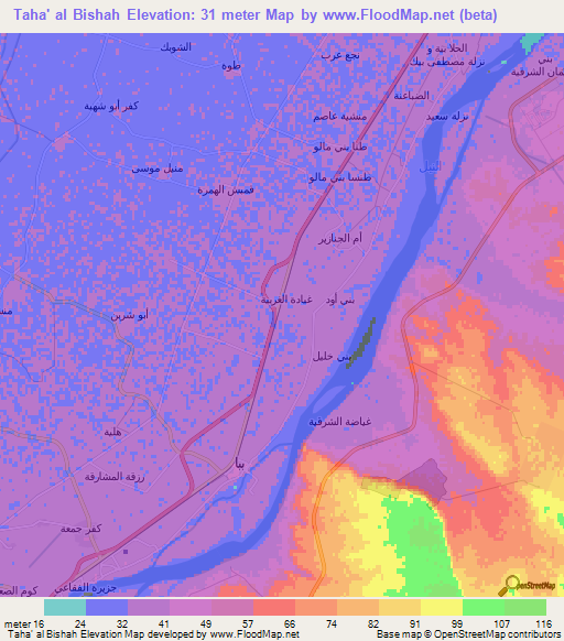 Taha' al Bishah,Egypt Elevation Map