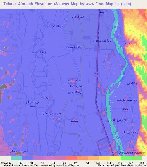 Taha al A`midah,Egypt Elevation Map