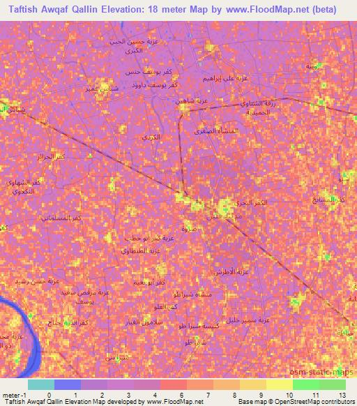 Taftish Awqaf Qallin,Egypt Elevation Map