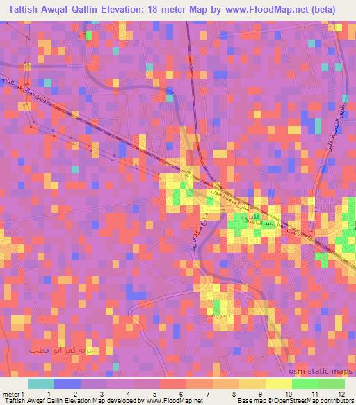Taftish Awqaf Qallin,Egypt Elevation Map