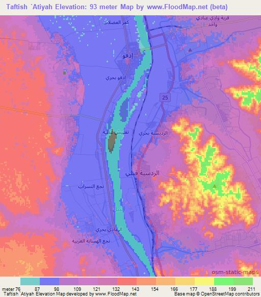 Taftish `Atiyah,Egypt Elevation Map