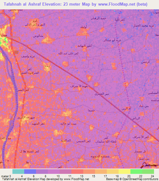 Tafahnah al Ashraf,Egypt Elevation Map