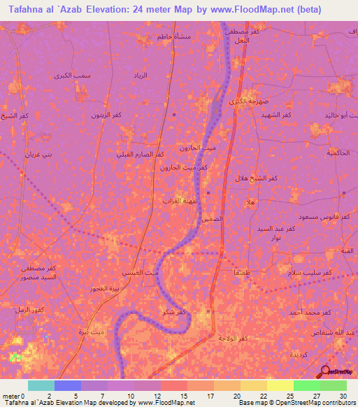 Tafahna al `Azab,Egypt Elevation Map