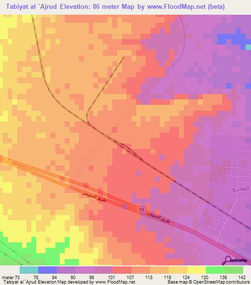 Tabiyat al `Ajrud,Egypt Elevation Map