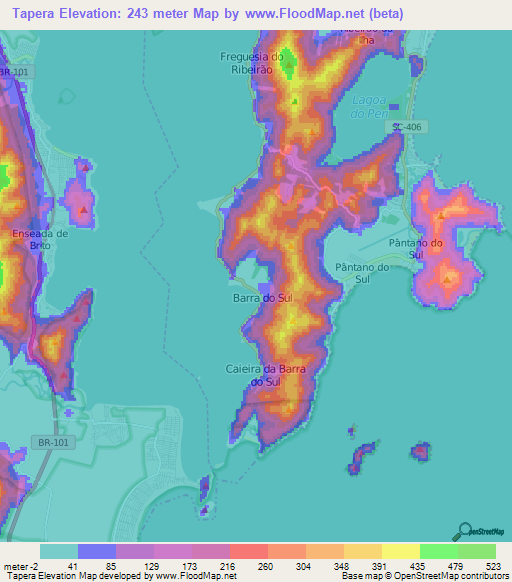 Tapera,Brazil Elevation Map