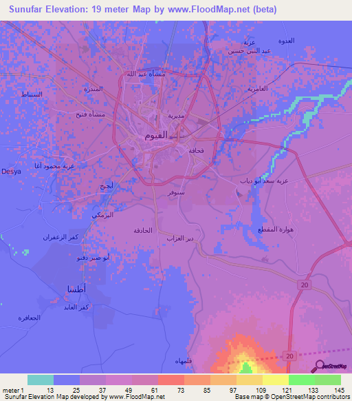 Sunufar,Egypt Elevation Map