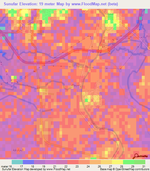 Sunufar,Egypt Elevation Map