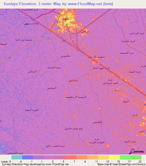 Suntays,Egypt Elevation Map