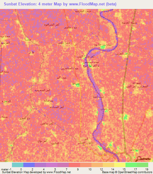 Sunbat,Egypt Elevation Map