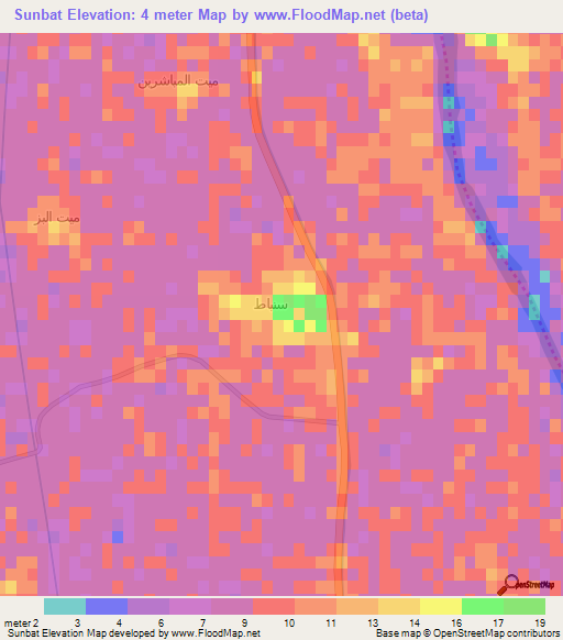 Sunbat,Egypt Elevation Map