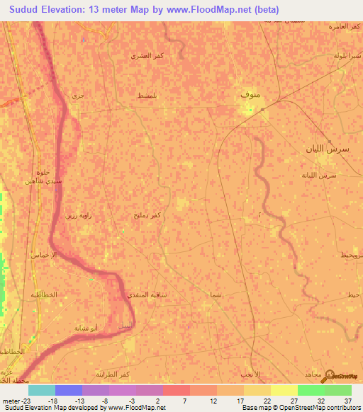 Sudud,Egypt Elevation Map