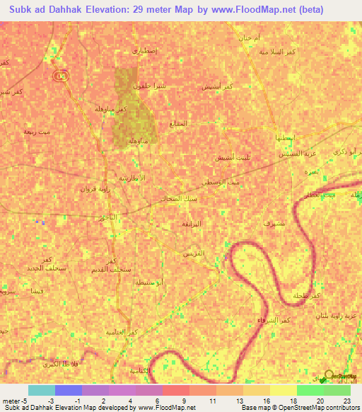 Subk ad Dahhak,Egypt Elevation Map