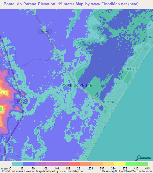 Pontal do Parana,Brazil Elevation Map