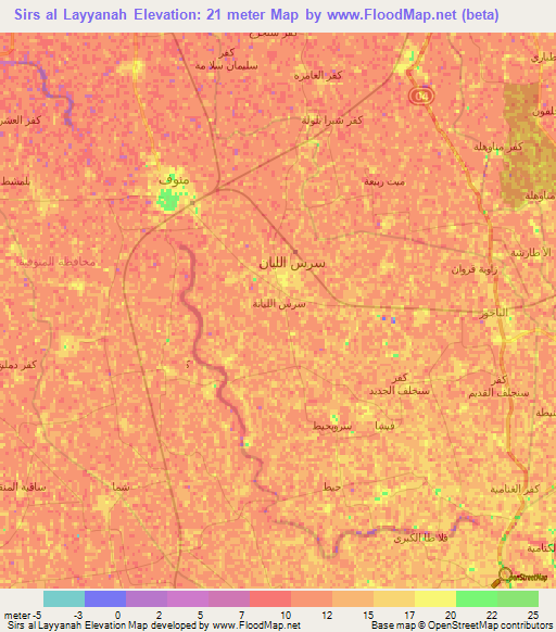 Sirs al Layyanah,Egypt Elevation Map