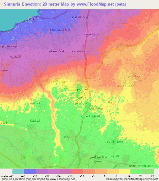 Sinnuris,Egypt Elevation Map