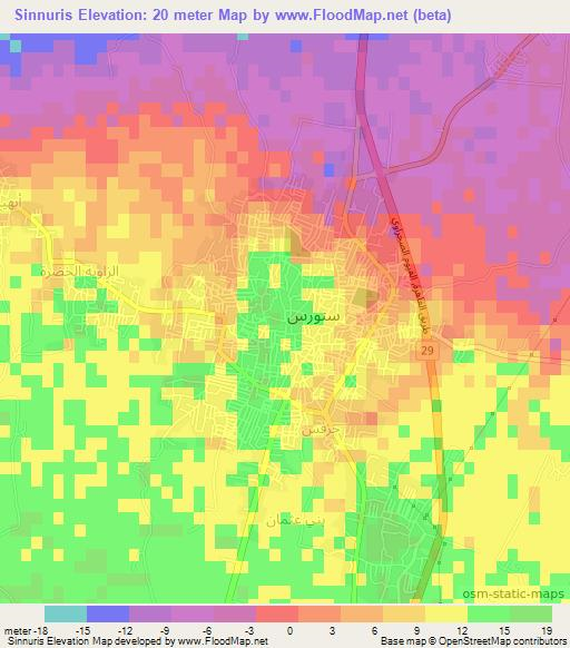 Sinnuris,Egypt Elevation Map