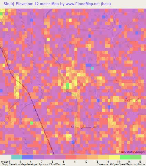 Sinjirj,Egypt Elevation Map