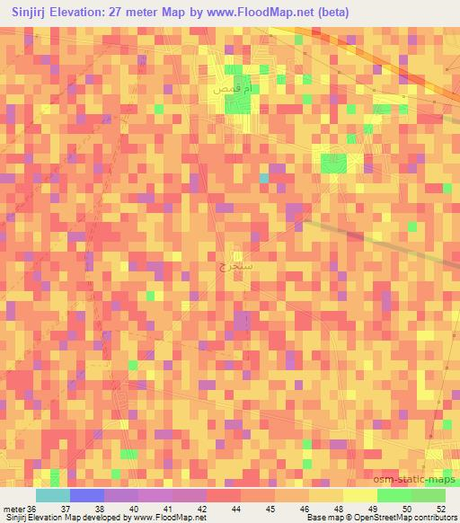 Sinjirj,Egypt Elevation Map