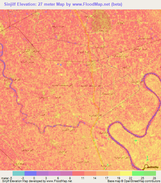 Sinjilf,Egypt Elevation Map