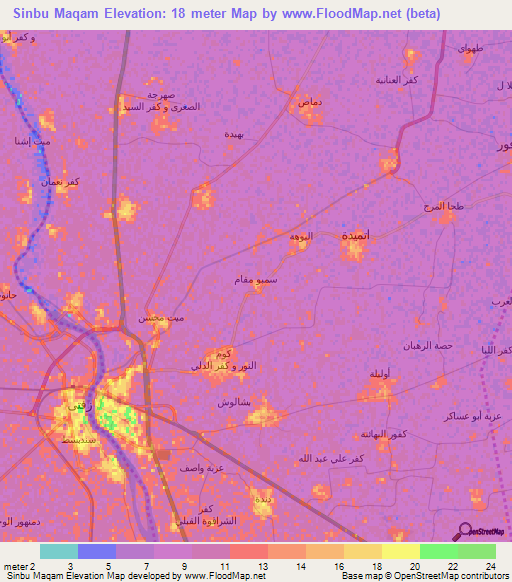 Sinbu Maqam,Egypt Elevation Map