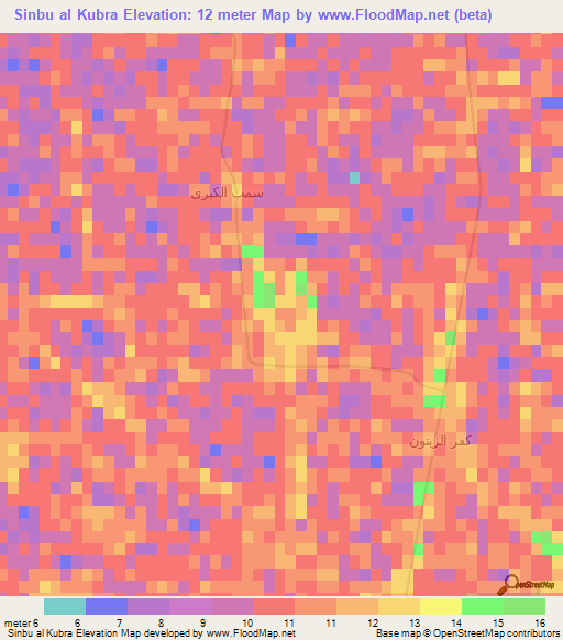 Sinbu al Kubra,Egypt Elevation Map