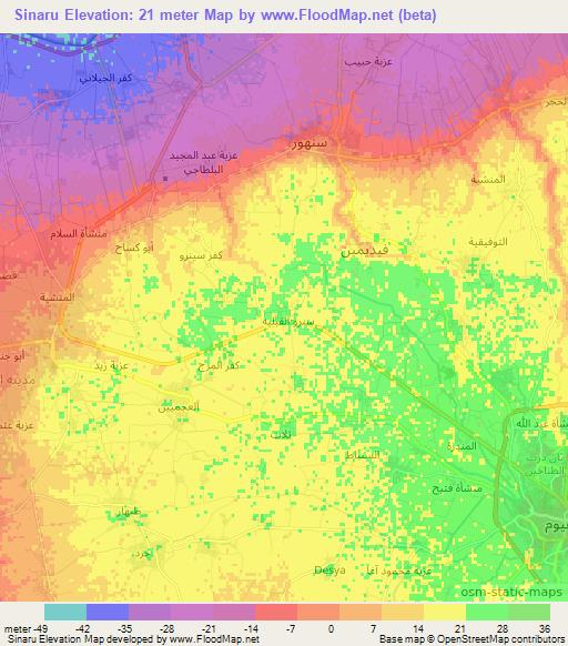 Sinaru,Egypt Elevation Map