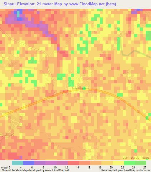 Sinaru,Egypt Elevation Map