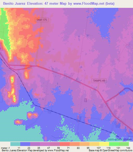 Benito Juarez,Mexico Elevation Map