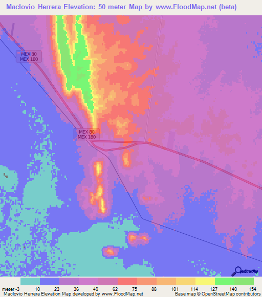 Maclovio Herrera,Mexico Elevation Map