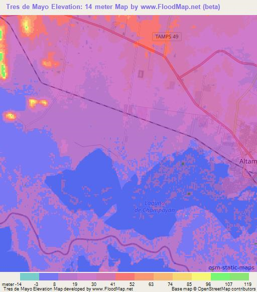 Tres de Mayo,Mexico Elevation Map