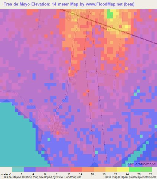 Tres de Mayo,Mexico Elevation Map