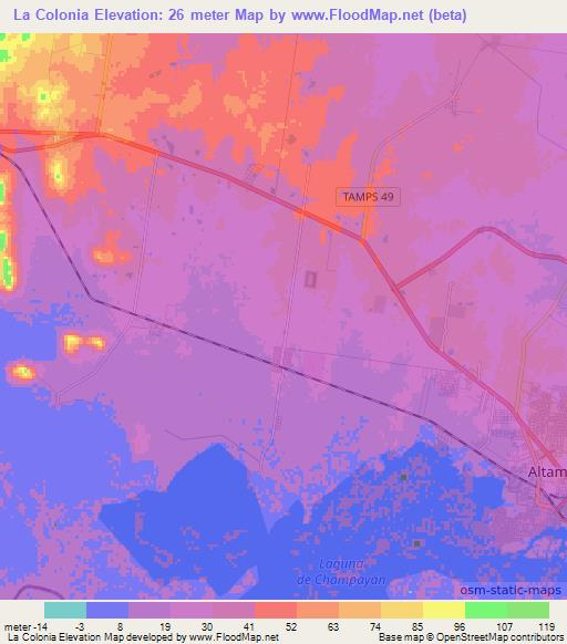 La Colonia,Mexico Elevation Map